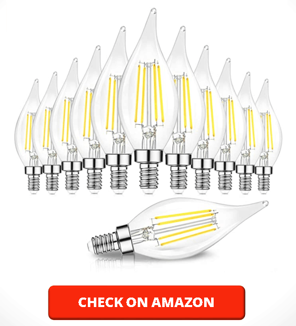 Dimmable E12 Candelabra LED Bulbs 60 Watt Equivalent, 5000K Daylight White, Clear Filament LED Chandelier Light Bulbs 6W, 600lm, CA11 Vintage Ceiling Fan Light Bulb with Flame Tip