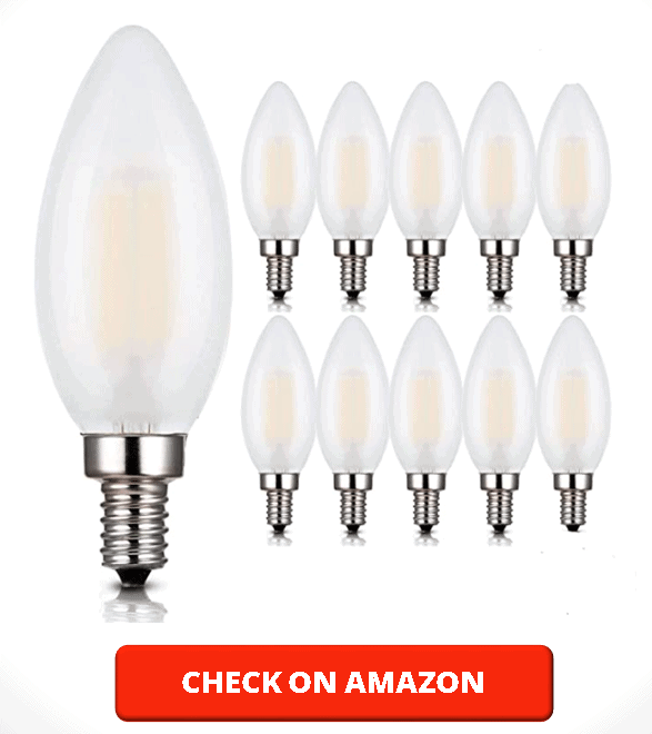 Frosted LED 4W Candelabra Light Bulbs, B11 LED Chandelier Bulbs,C35 4 Watt Filament LED Bulb, E12 Base LED Candle Bulbs, Torpedo Shape Bullet Top,2700K Warm White,NOT-Dimmable,10 Pack…