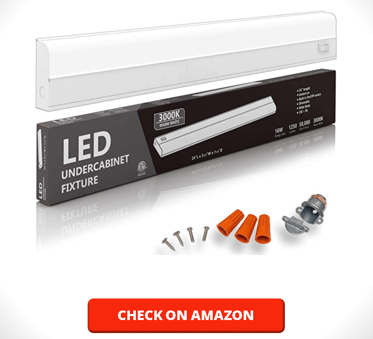 Hardwired LED Under Cabinet Task Lighting - 16 Watt, 24, Dimmable, CRI 90, 3000K (Soft White), Wide Body, Long Lasting Metal Base with Frost Lens
