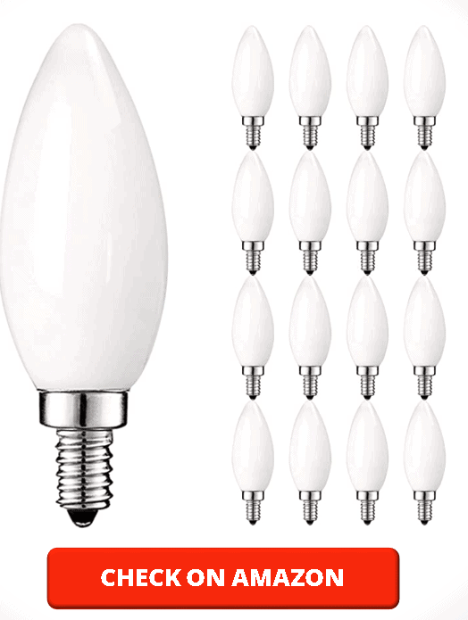 Luxrite LED Chandelier Light Bulbs, E12 LED Bulb Dimmable, 40 Watt Equivalent, 2700K Warm White, Frosted LED Candelabra Bulb, Flame Tip Glass, 360 Lumens, UL Listed (16 Pack)
