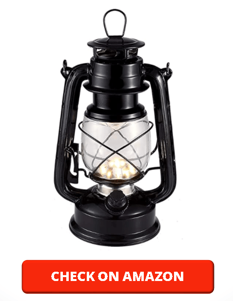 Vintage LED Hurricane Lantern, Warm White Battery Operated Lantern, Antique Metal Hanging Lantern with Dimmer Switch, 15 LEDs, 150 Lumen for Indoor or Outdoor Usage (Black)