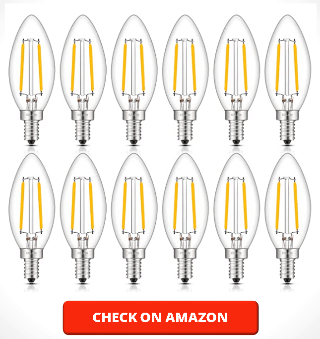 CRLight LED Candelabra Bulb 25W Equivalent 250 Lumens, 3000K Soft White 2W Filament LED Chandelier Light Bulbs, E12 Base Vintage Edison B10 Frosted Glass Dimmable LED Candle Bulbs, 10 Pack