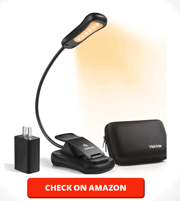 Vekkia Book Light Set with Charger, Clip on Reading Light in Bed with 3 Brightness, Up to 60 Hrs, Rechargeable, Eye-Care Warm LED for Read Before Bed.（Incl Travel Case, Cable)